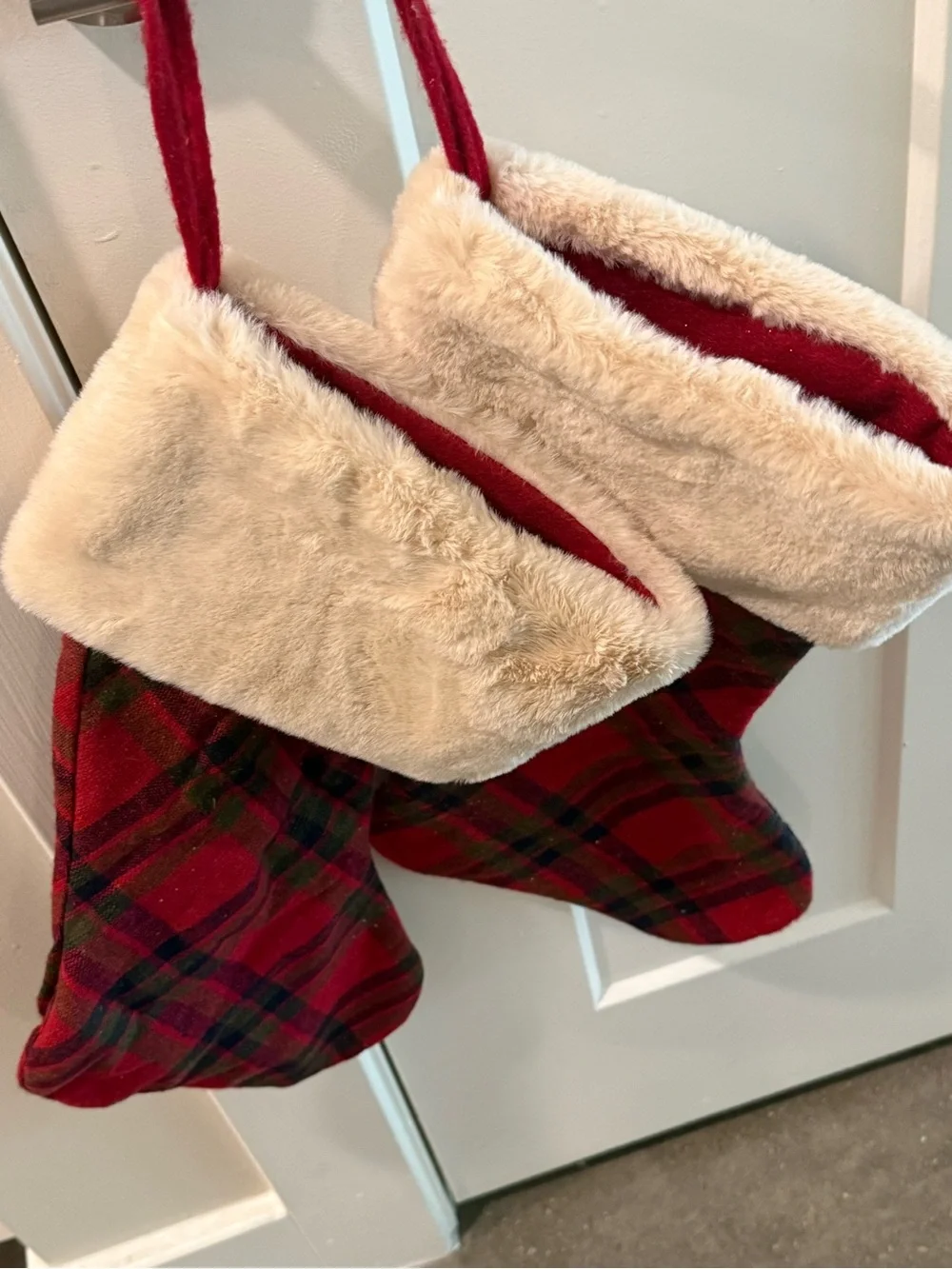 Plaid Red Christmas Stockings with Faux Fur Cuffs